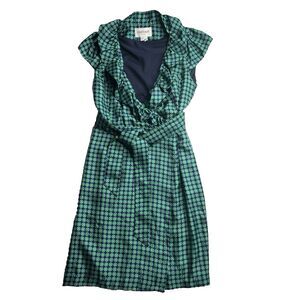 Elizabeth McKay Dress‎ Green & Blue Silk Circle Print Wrap Around sz 6